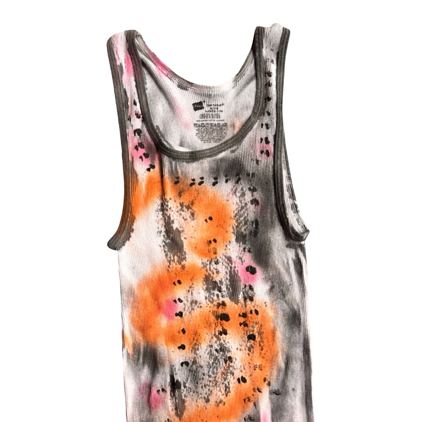 ASTROBOI* x Hanes 'Mars' White Ribbed Pink/Orange/Black Graphic Print Tank Top – flat front top