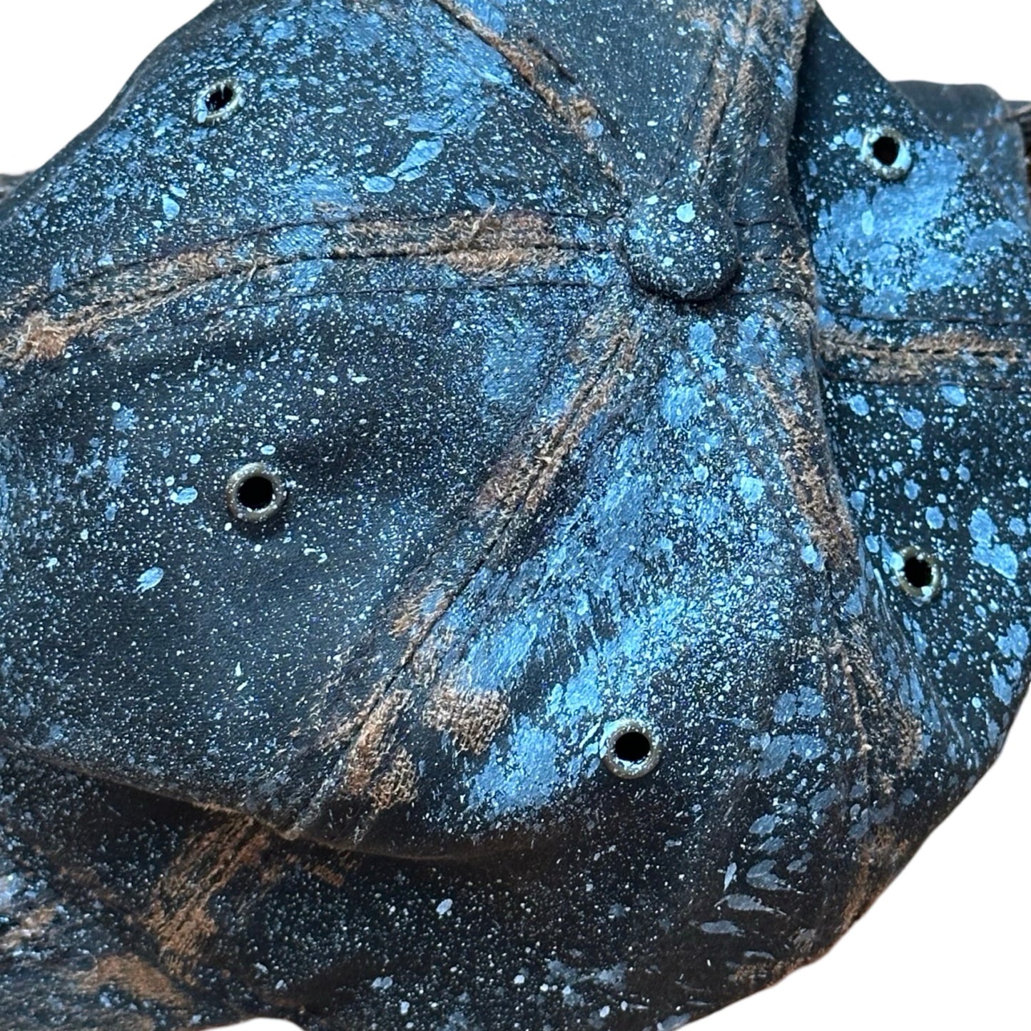 ASTROBOI* Paint Splatter & Pierced Brown Leather Resin Hat, flat detail top