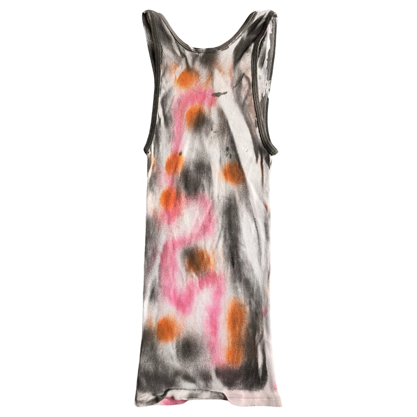 ASTROBOI* x Hanes 'Mars' White Ribbed Pink/Orange/Black Graphic Print Tank Top – flat back
