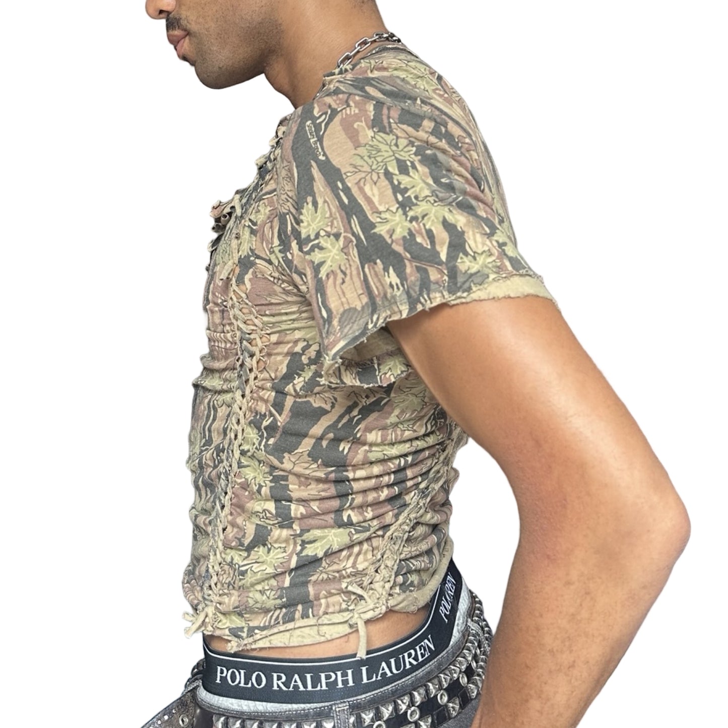 ASTROBOI* Tan Real Tree Camo Braided Twist T-Shirt – left