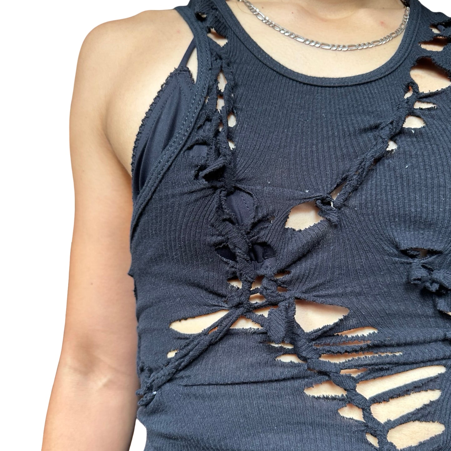 ASTROBOI* x Gildan 'Octavos' Black Asymmetric Braided Twist Tank Top - detail
