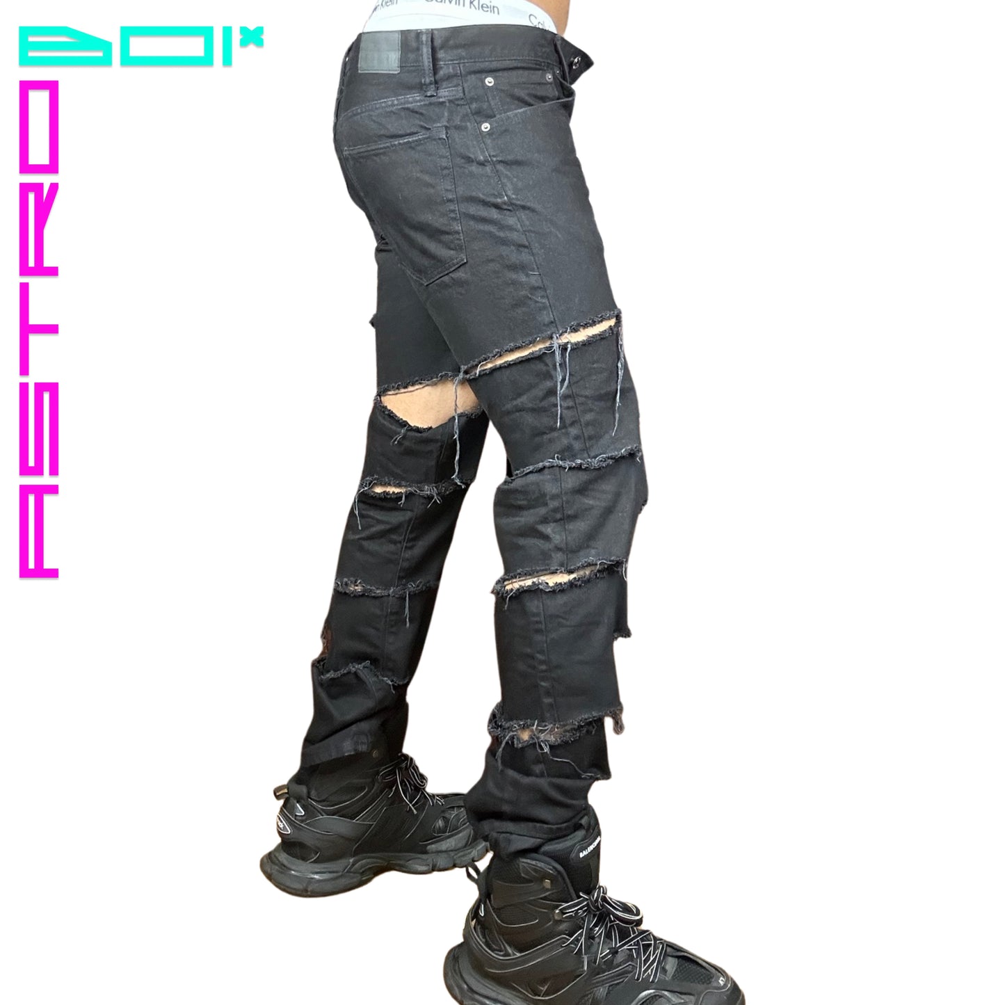 ASTROBOI* TATTERED PUNK JEANS_ BLACK
