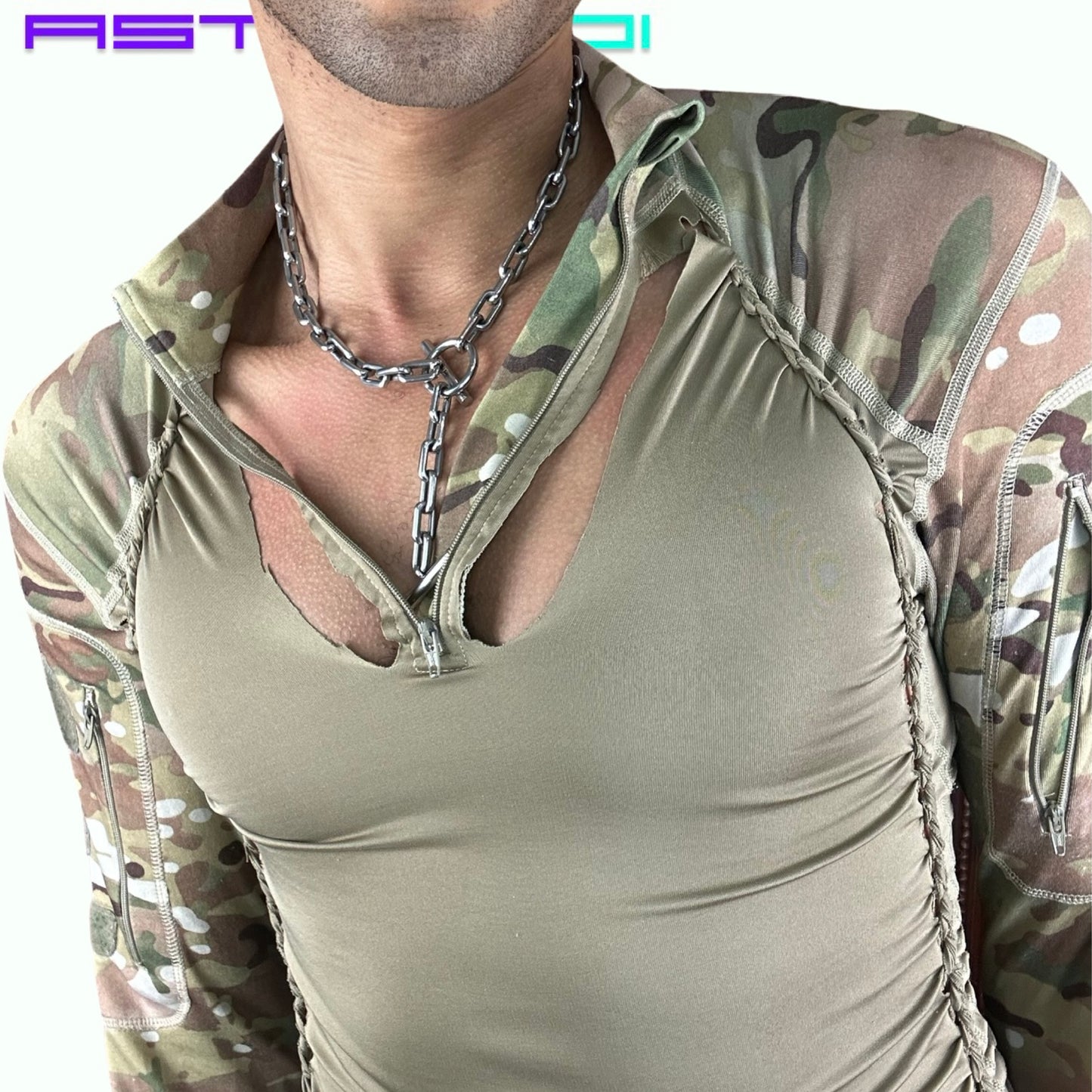 ASTROBOI* GET BODIED NOT WAR_ CAMOUFLAGE _ SPANDEX TOP