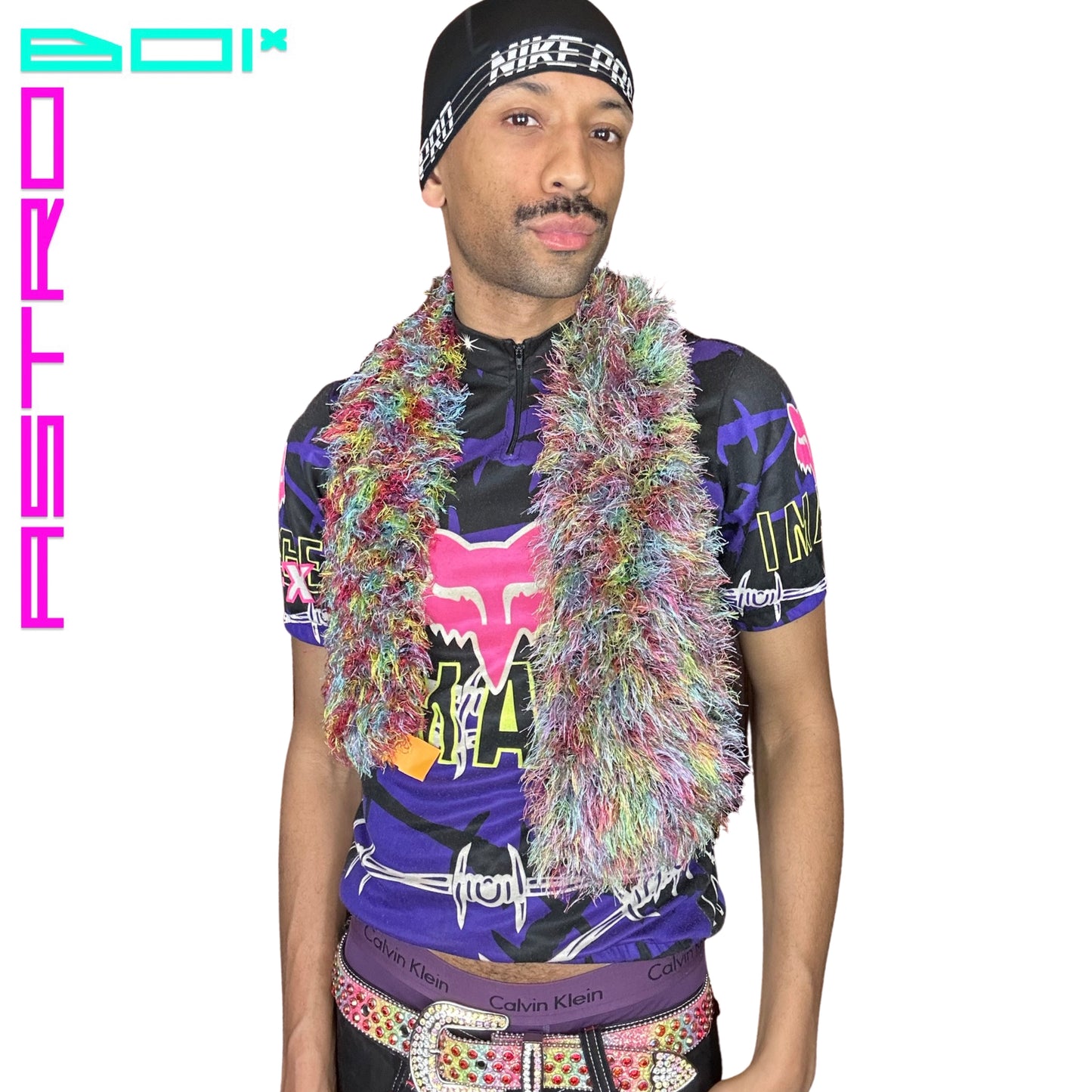 FUZZY BOA SCARF_ RAINBOW