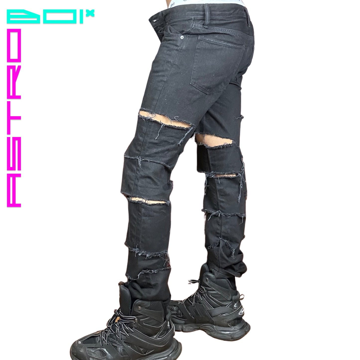 ASTROBOI* TATTERED PUNK JEANS_ BLACK