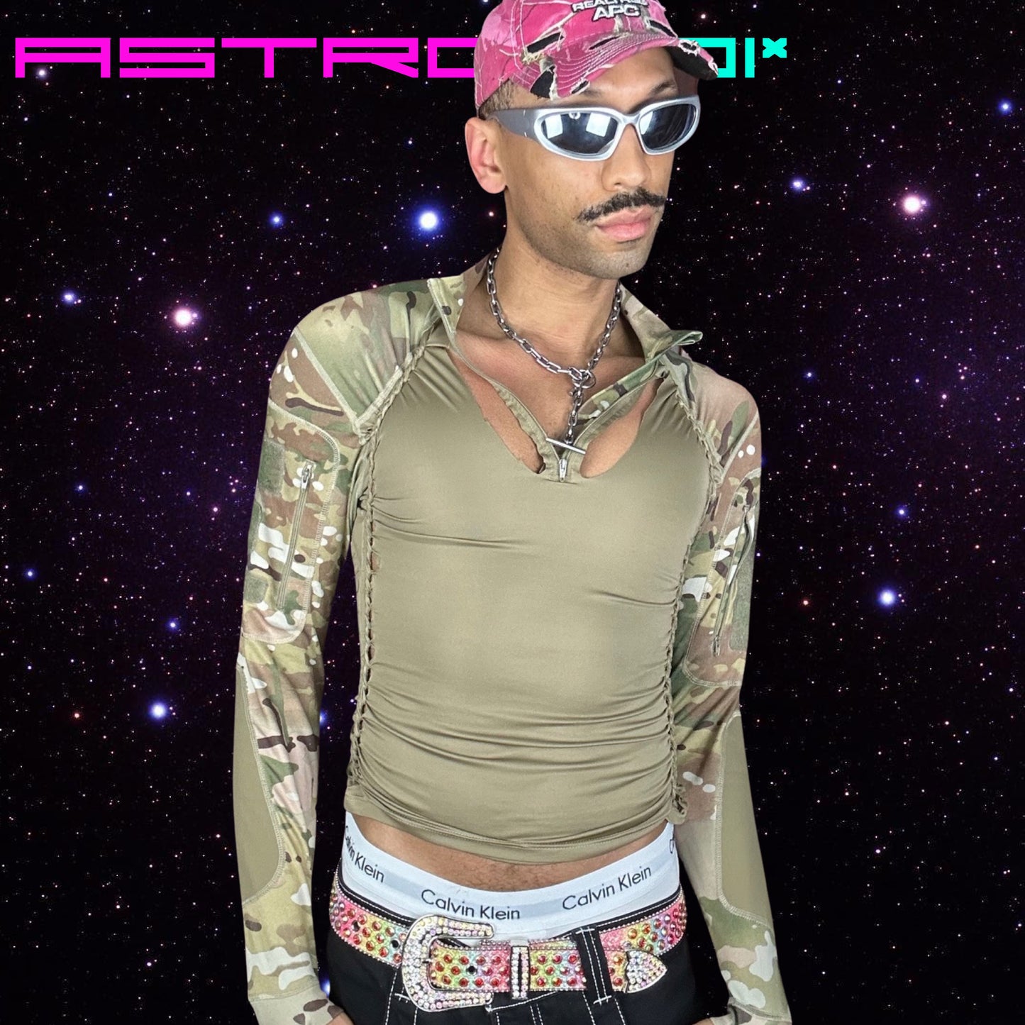 ASTROBOI* GET BODIED NOT WAR_ CAMOUFLAGE _ SPANDEX TOP