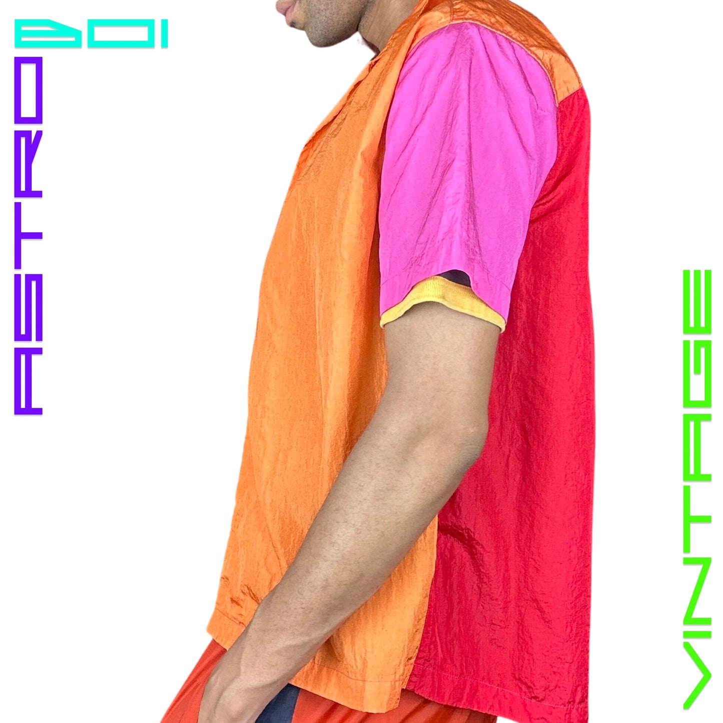 NYLON COLOR BLOCKED BUTTON UP SHIRT