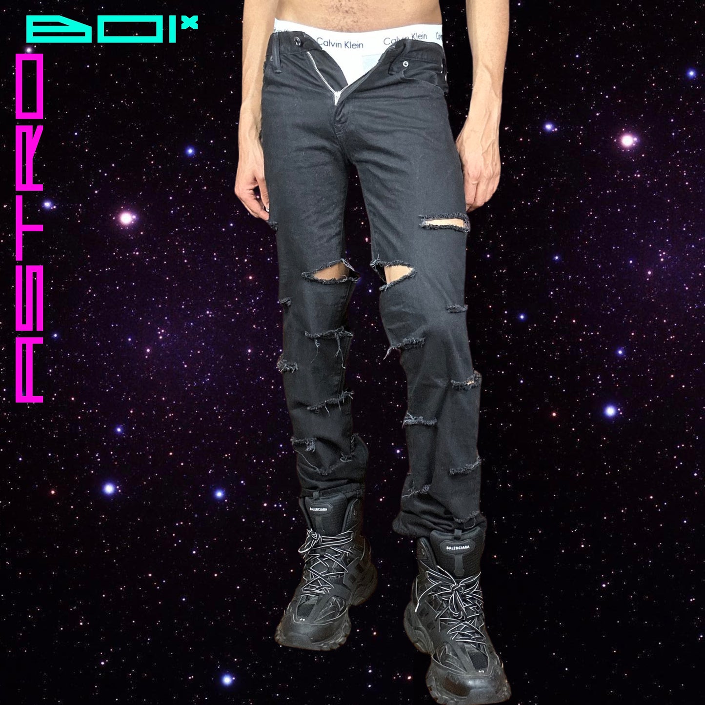 ASTROBOI* TATTERED PUNK JEANS_ BLACK