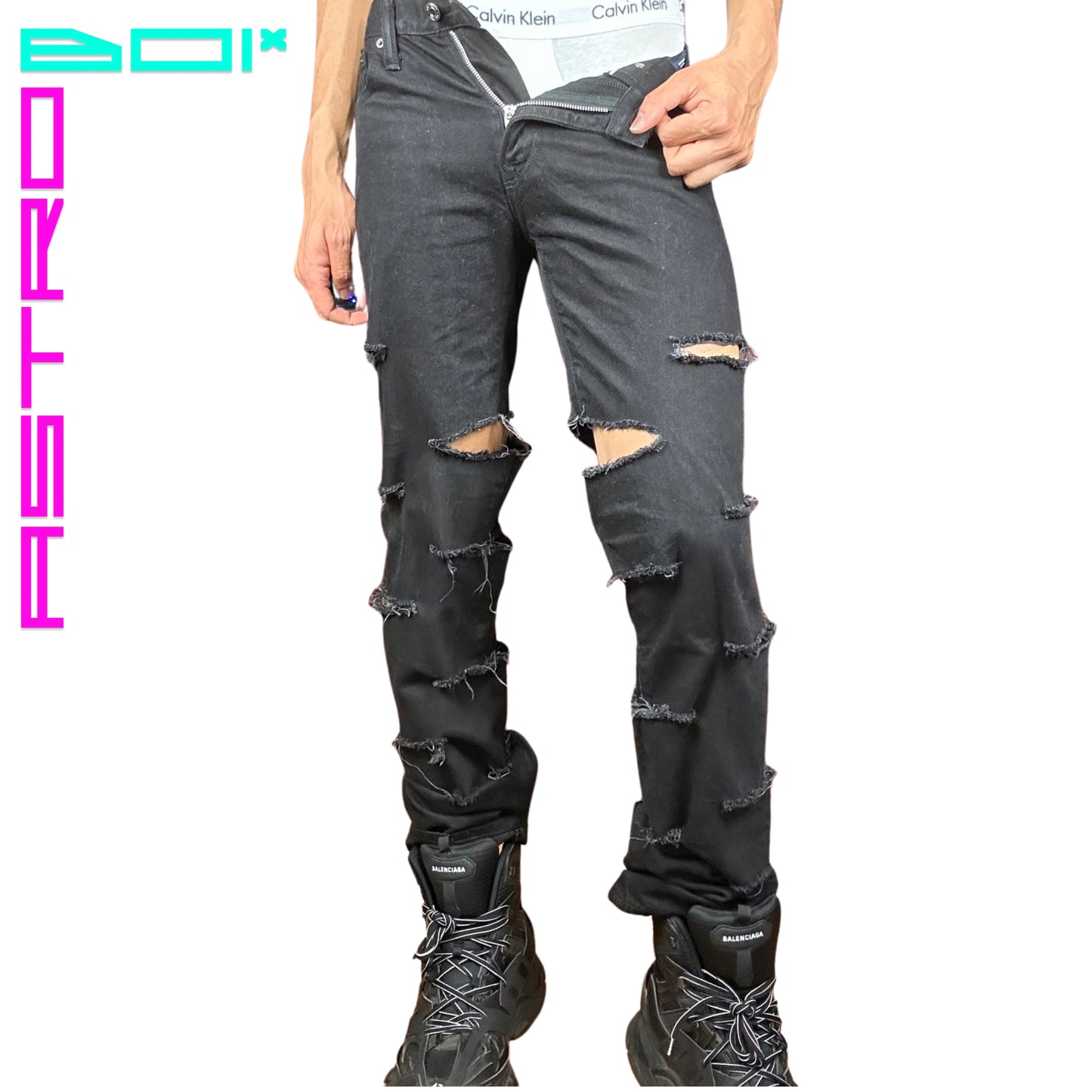 ASTROBOI* TATTERED PUNK JEANS_ BLACK