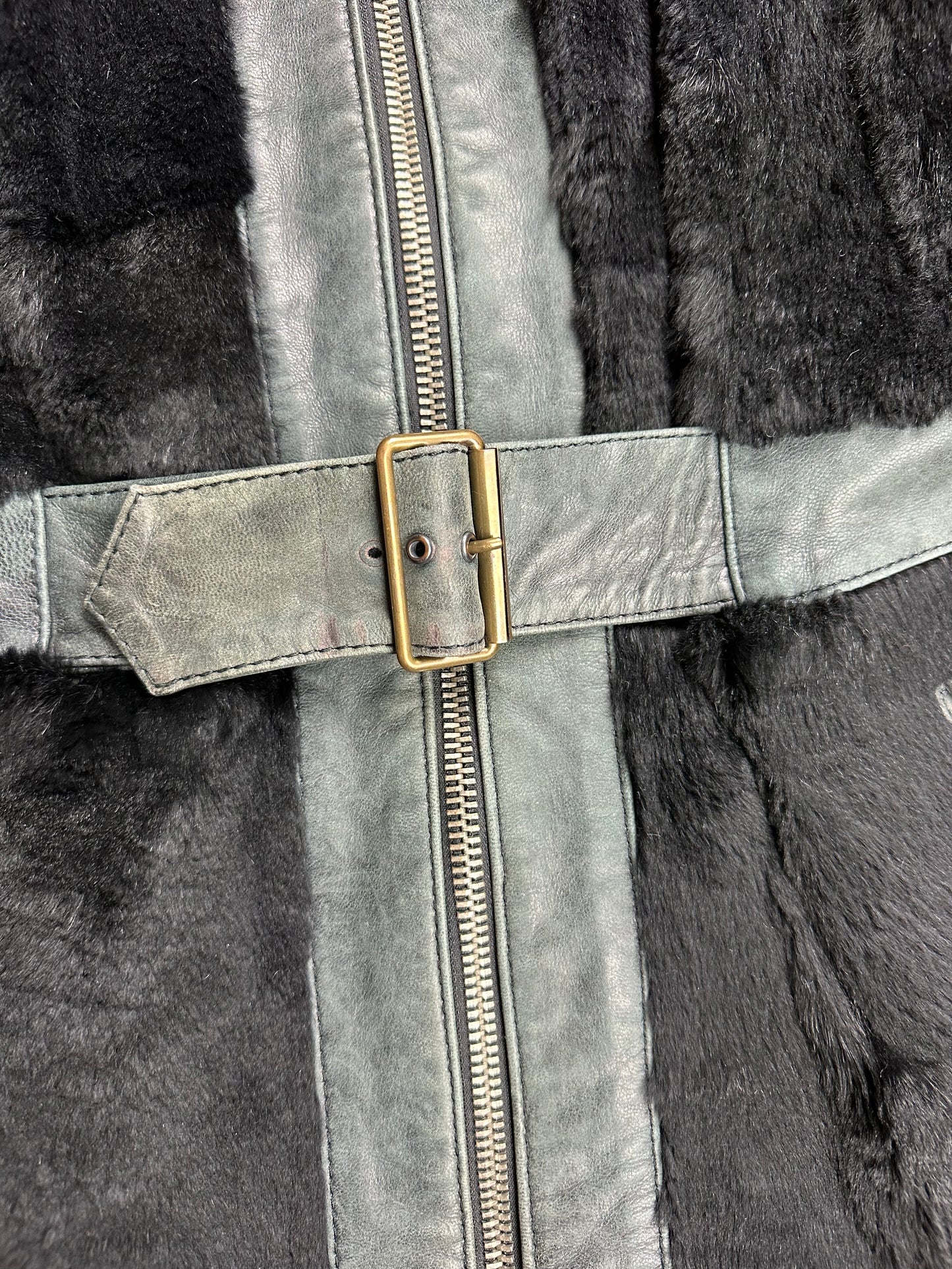 VINTAGE BOMB BOOGIE _ LEATHER JACKET WITH BLACK FAUX FUR _ GREY