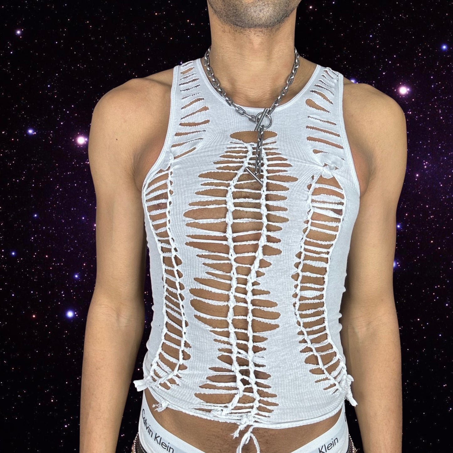 ASTROBOI* WHITE RISKY BRAIDED TANK TOP