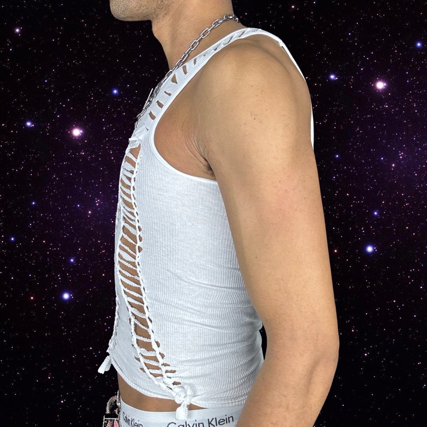 ASTROBOI* WHITE RISKY BRAIDED TANK TOP
