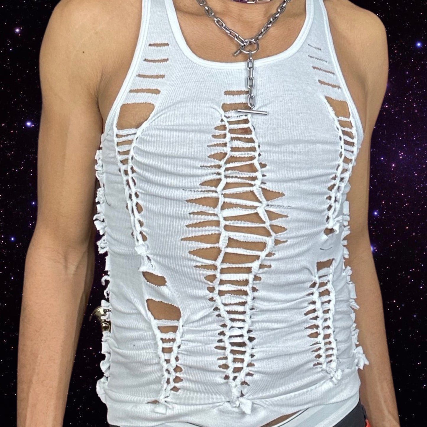 ASTROBOI* WHITE BRAIDED 'VIT' TANK TOP_ MEDIUM