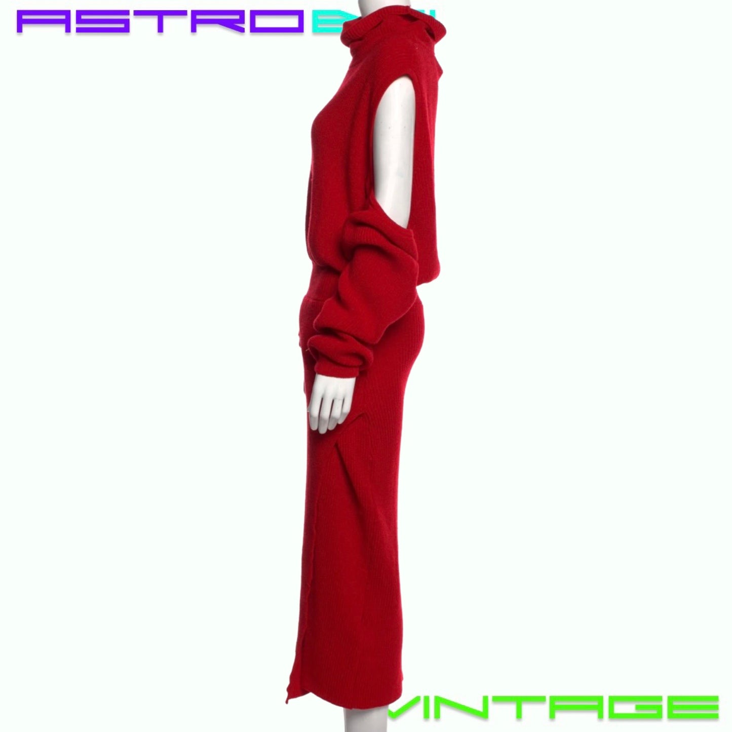 BRANDON MAXWELL RED KNIT COLD SHOULDER DRESS