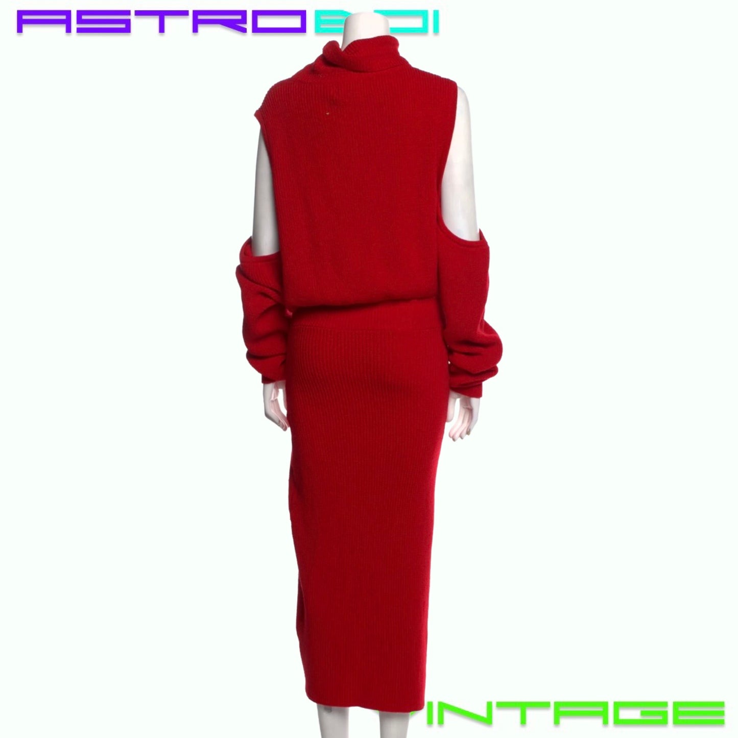BRANDON MAXWELL RED KNIT COLD SHOULDER DRESS