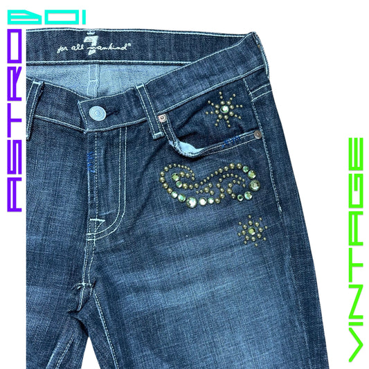 VINTAGE 7 FOR ALL MANKIND RHINESTONE STUDDED FLARE JEANS_ 28"