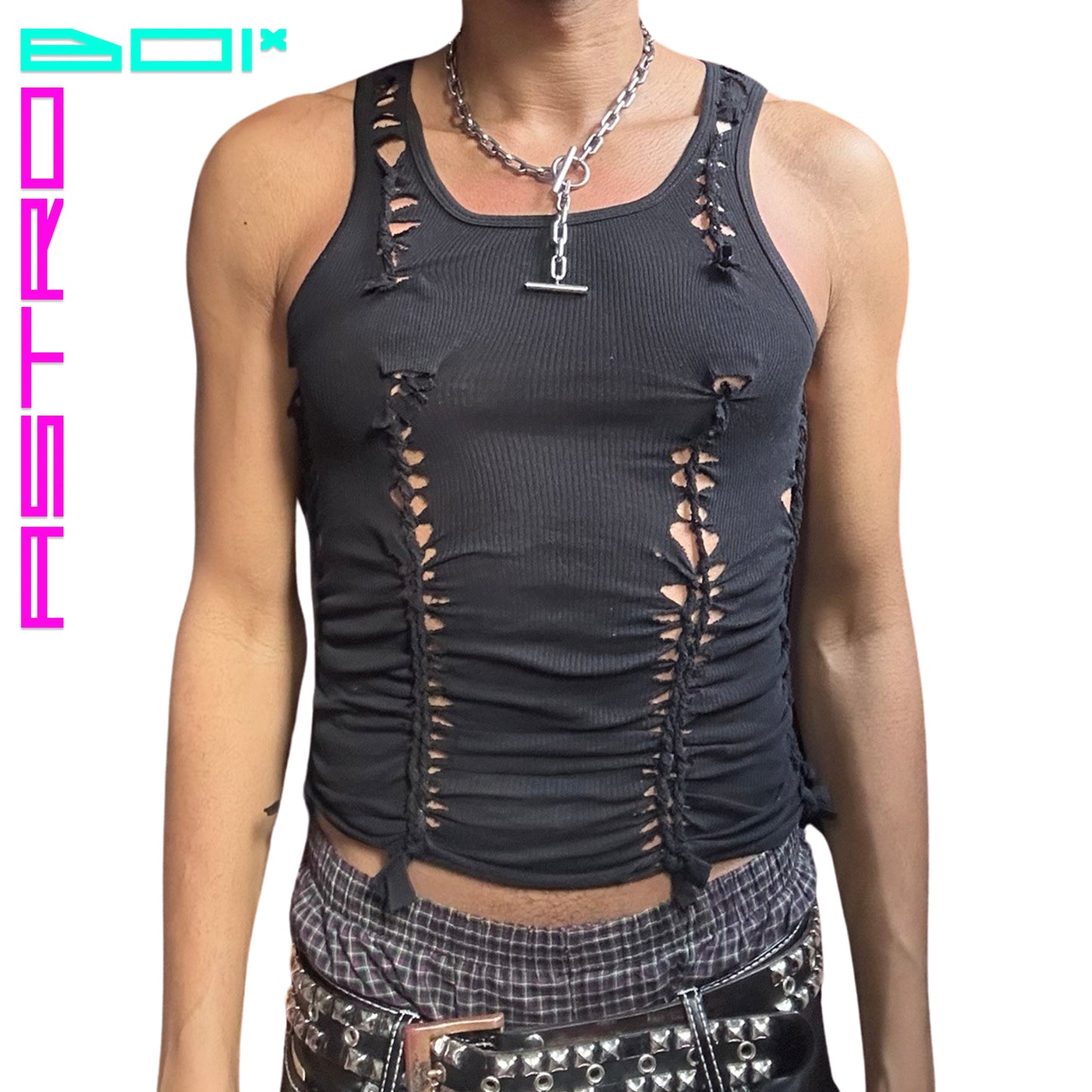 ASTROBOI* SVART (BLACK) PEAK A BOO TANK TOP _ MEDIUM