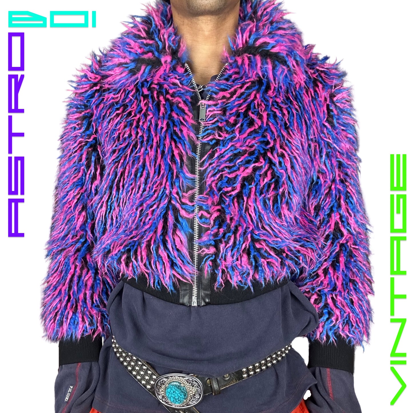 CURRENT MOOD FAUX FUR BOMBER JACKET _ PINK / BLUE