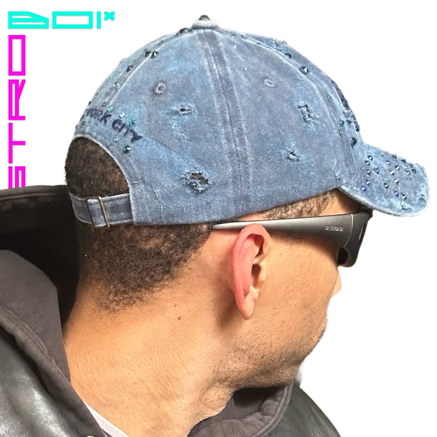 ASTROBOI* NEW YORK DISTRESSED BLUE RHINESTONE CAP