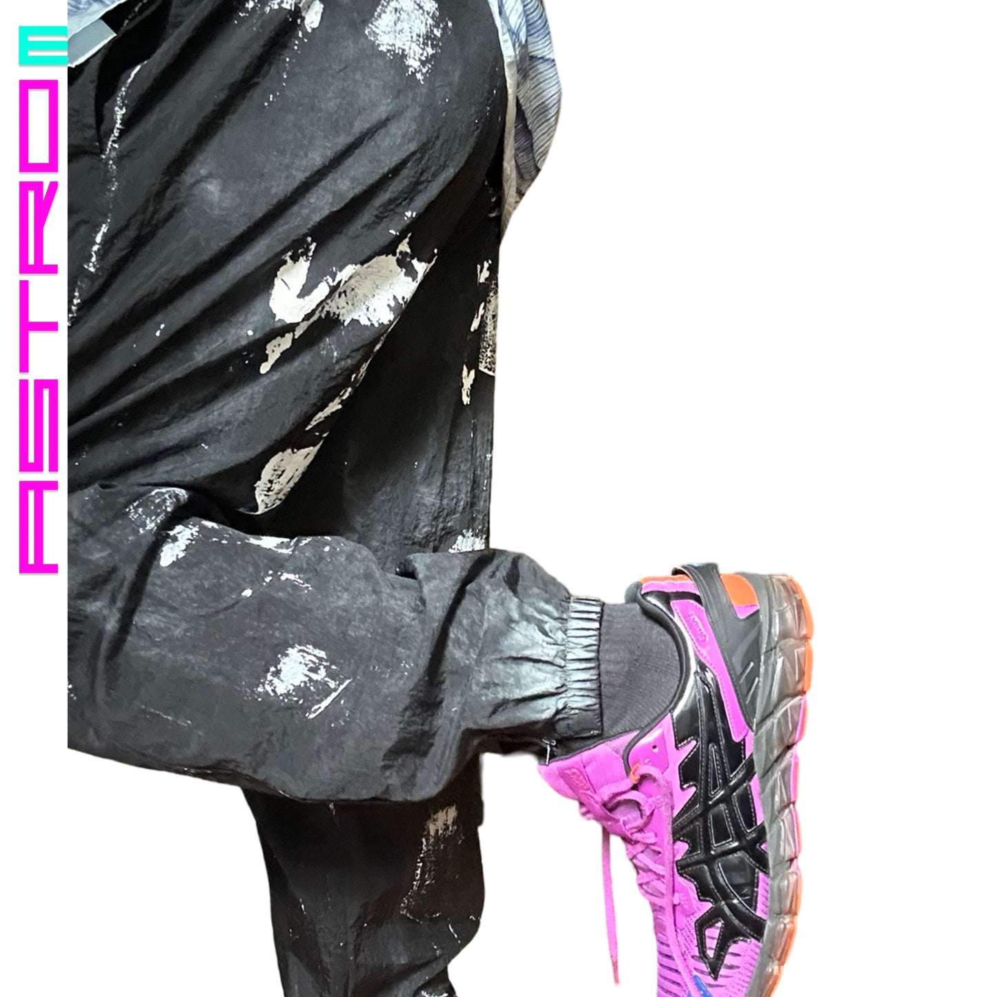 ASTROBOI* NYLON PAINTED WINDBREAKER TRACK PANTS _ XL