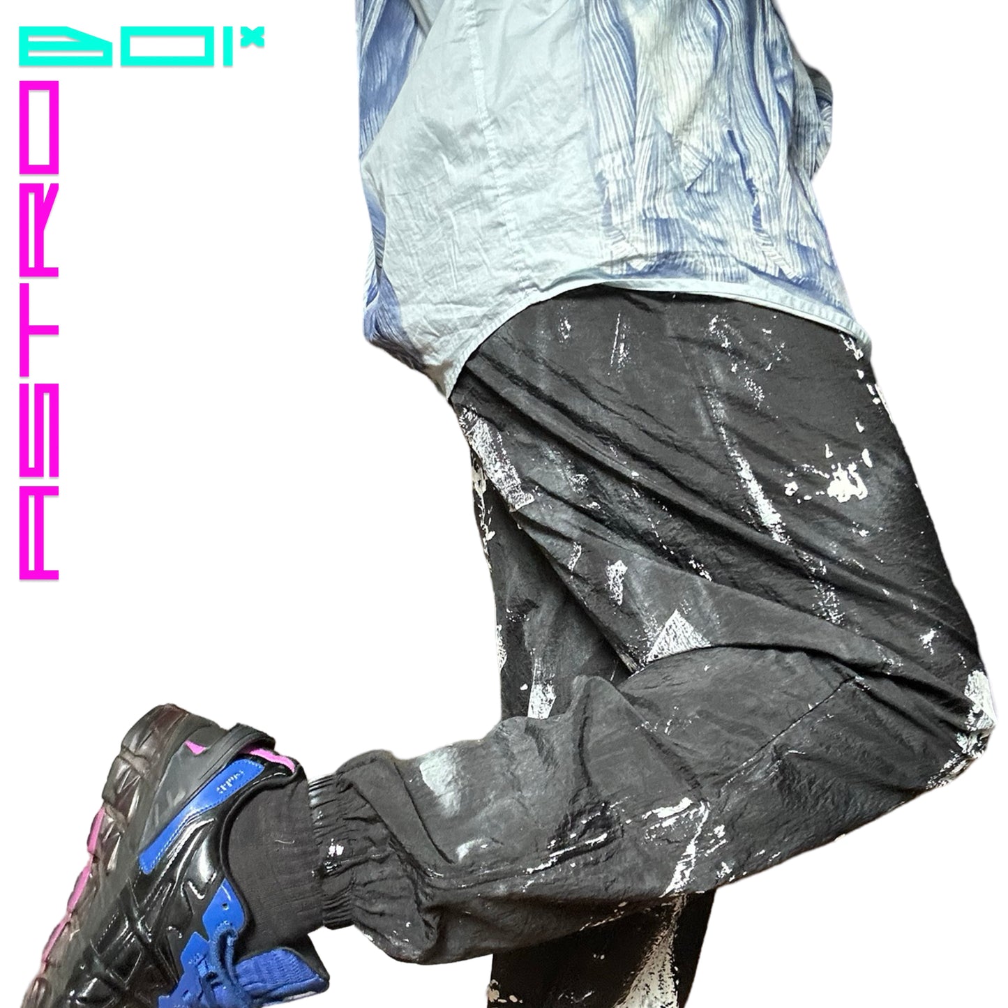 ASTROBOI* NYLON PAINTED WINDBREAKER TRACK PANTS _ XL