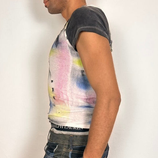 'Lime Lite' White Ribbed Multicolored Graphic Tank Top – Small