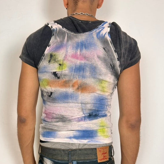 'Lime Lite' White Ribbed Multicolored Graphic Tank Top – Small