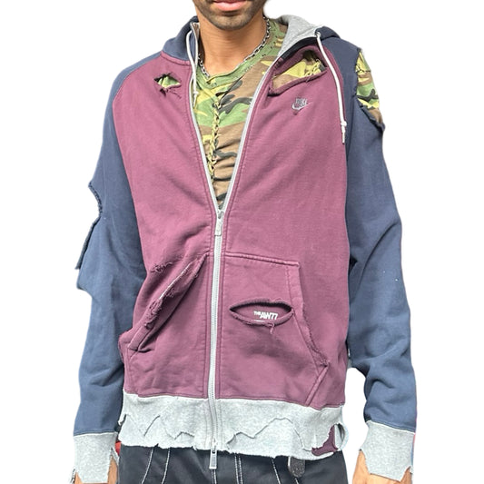 Nike Maroon Deconstructed Zip Up Hoodie