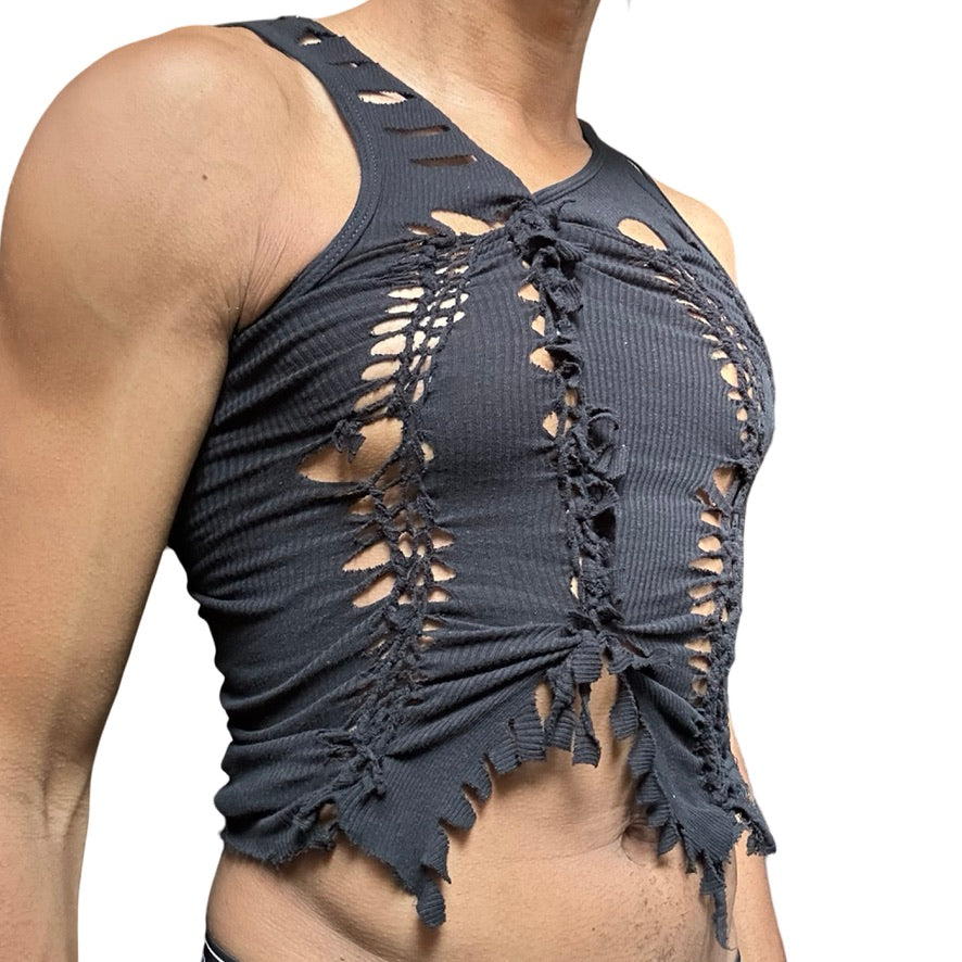ASTROBOI* 'Andromeda' Black Twist Braided Tank Top - front right 