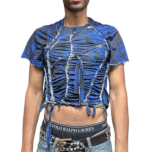 ASTROBOI* x Nike Pro Blue Camouflage Braided Twist T-shirt – front 