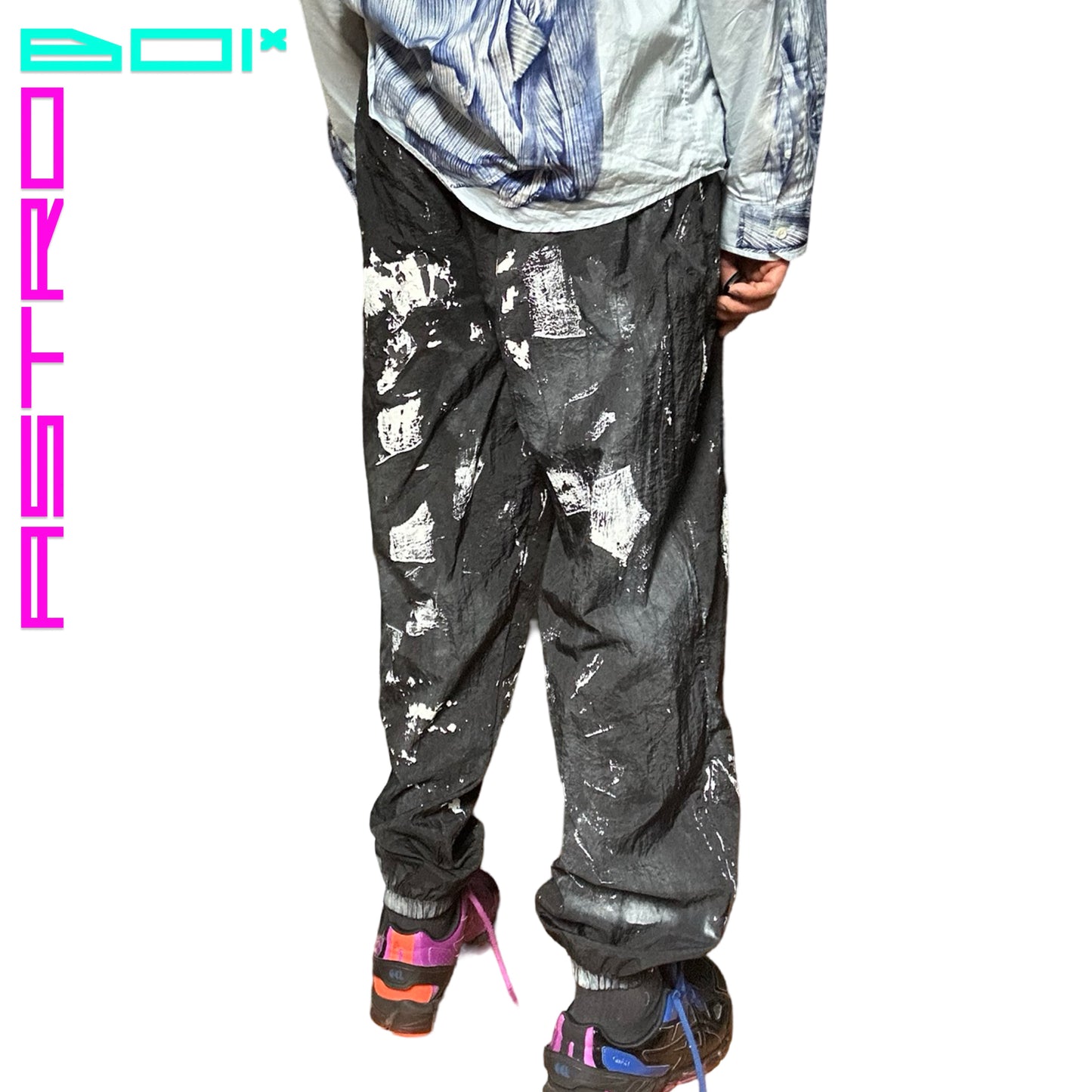 ASTROBOI* NYLON PAINTED WINDBREAKER TRACK PANTS _ XL