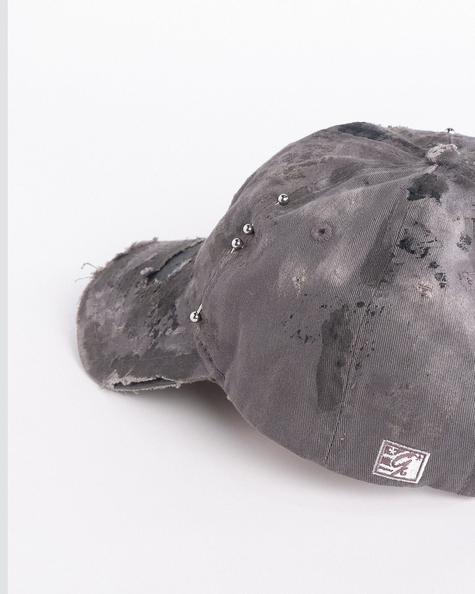 ‘Los Angeles’ Grey & Pink Distressed Pierced Hat