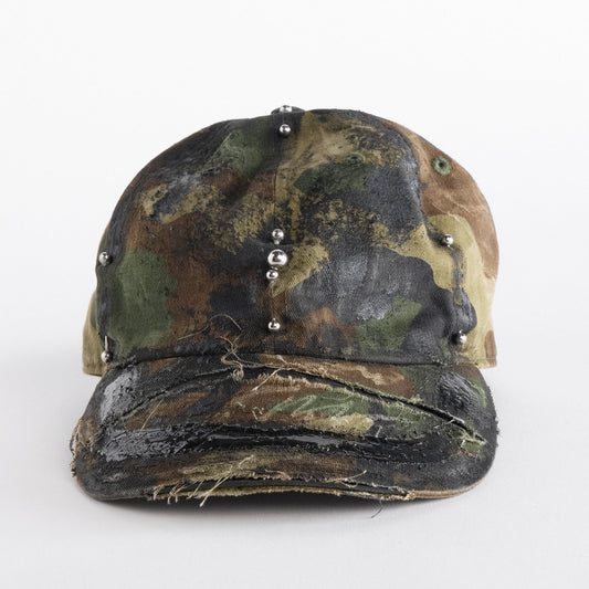 'Troops’ Green Camouflage Distressed & Pierced Hat