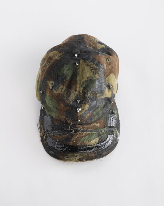 'Troops’ Green Camouflage Distressed & Pierced Hat