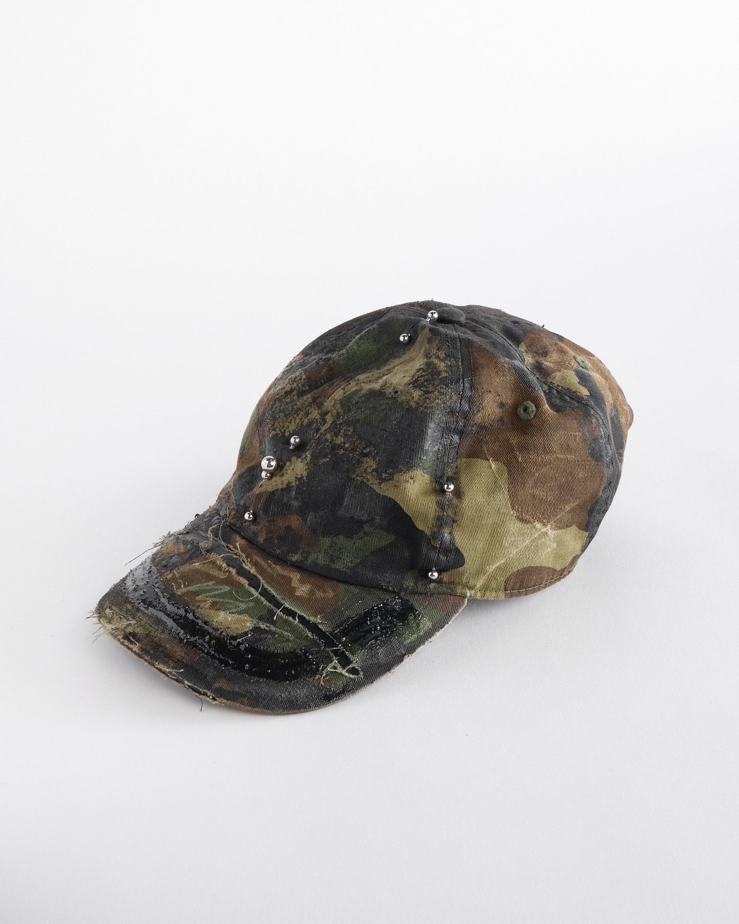 'Troops’ Green Camouflage Distressed & Pierced Hat