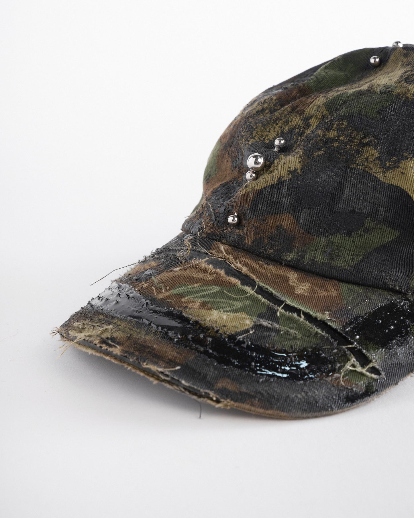 'Troops’ Green Camouflage Distressed & Pierced Hat