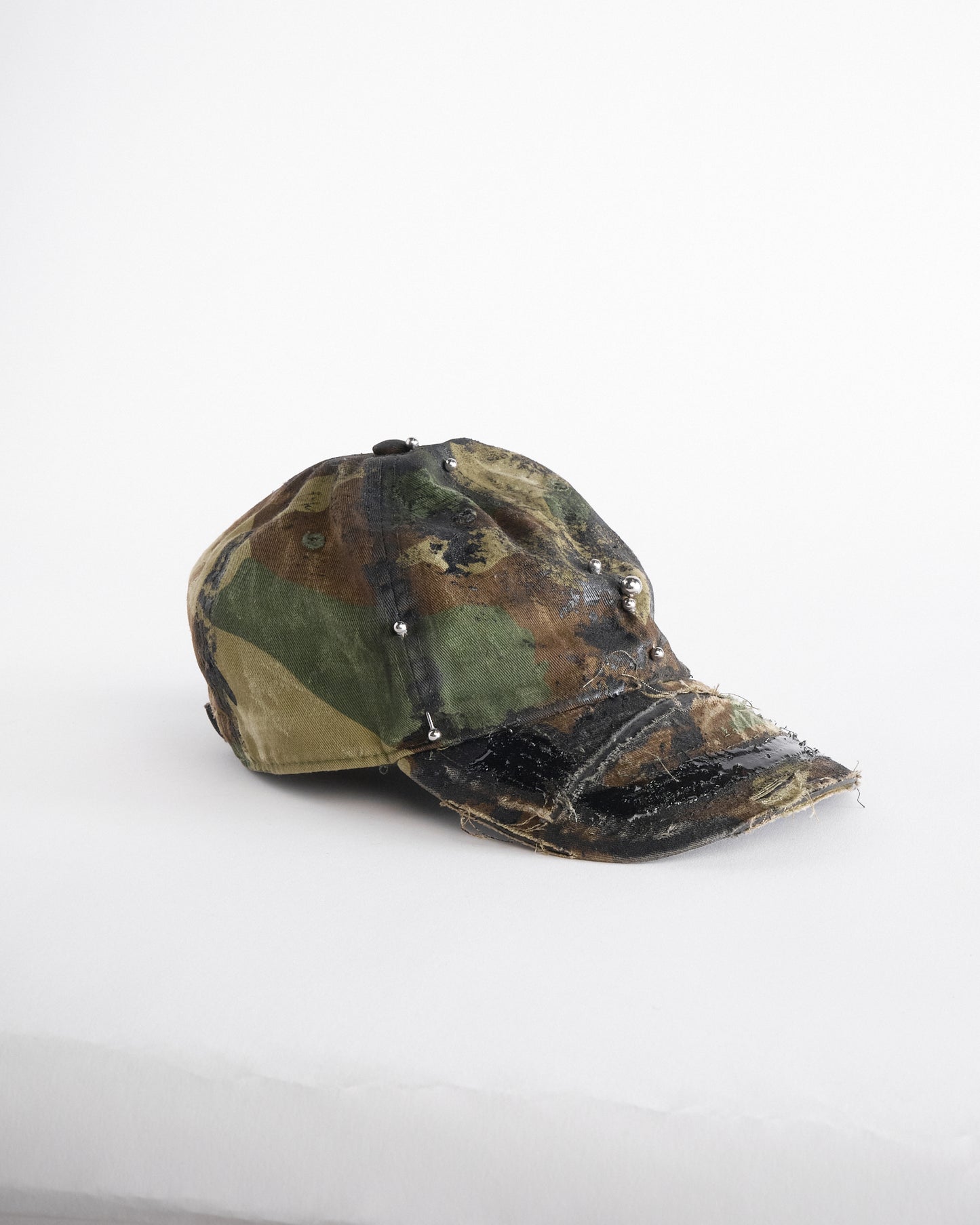 'Troops’ Green Camouflage Distressed & Pierced Hat