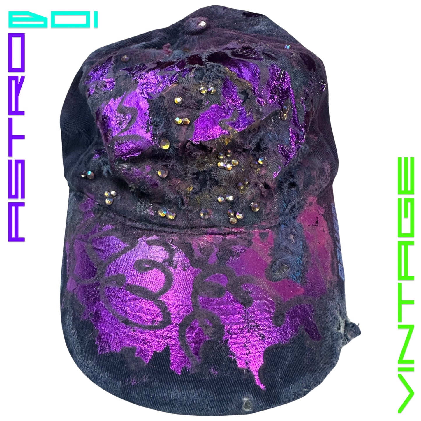 ASTROBOI* 'Clusters' Purple Distressed Rhinestone Hat