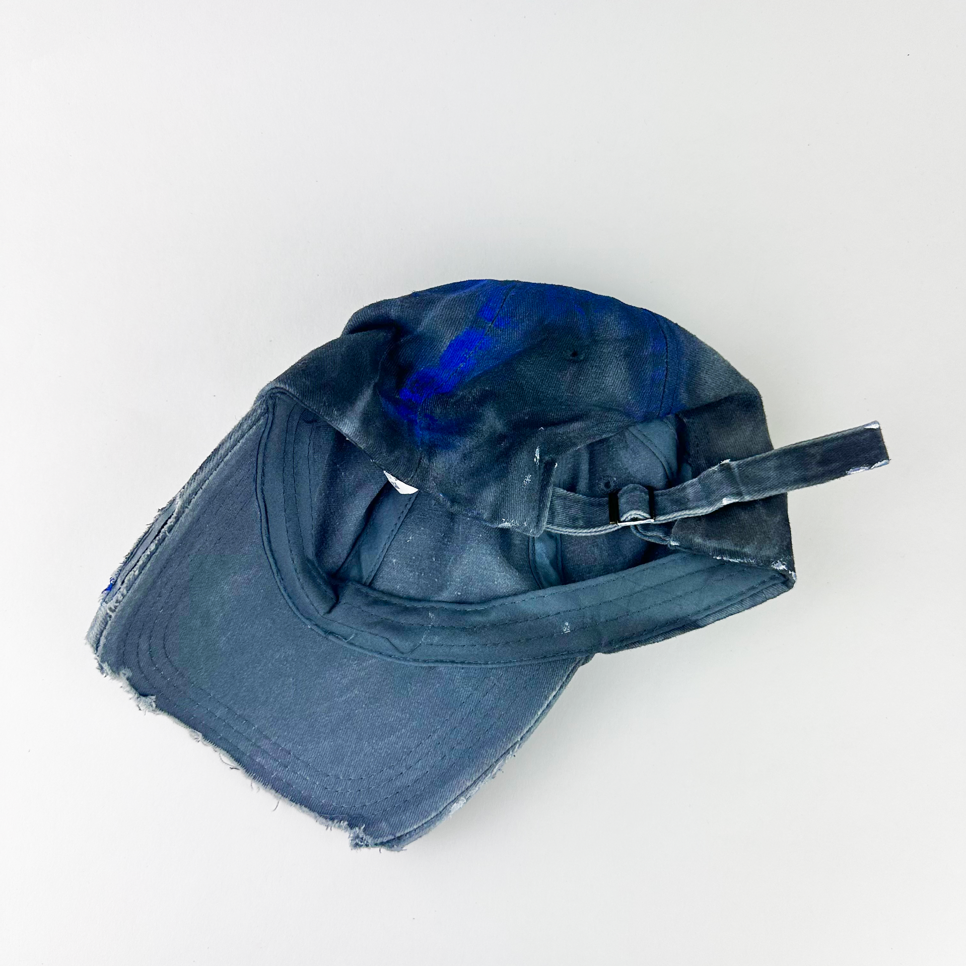 ASTROBOI* 'Damian' gray and black distressed indie hat, rear view showing adjustable strap back.