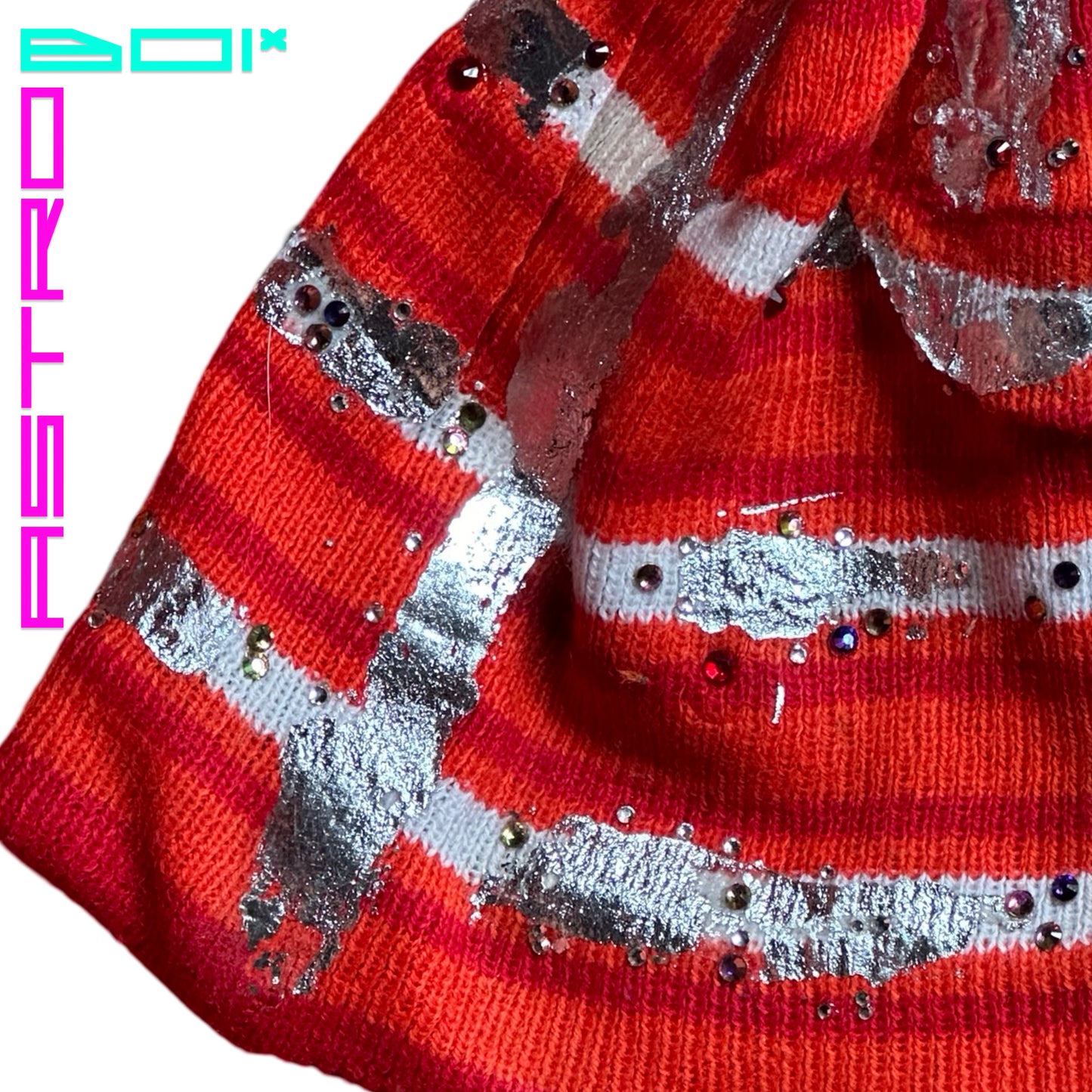 ASTROBOI* 'SOLAR' ORANGE STRIPED RHINESTONE BEANIE