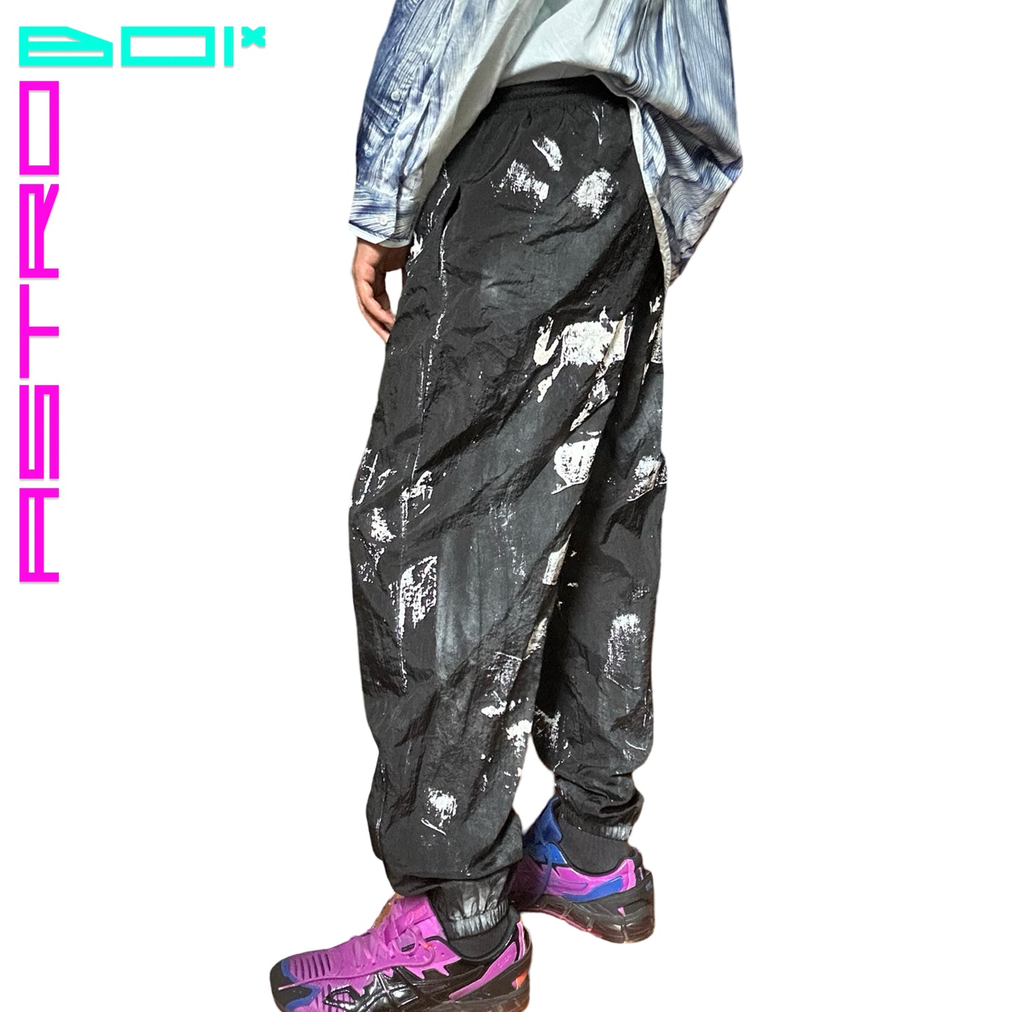 ASTROBOI* NYLON PAINTED WINDBREAKER TRACK PANTS _ XL