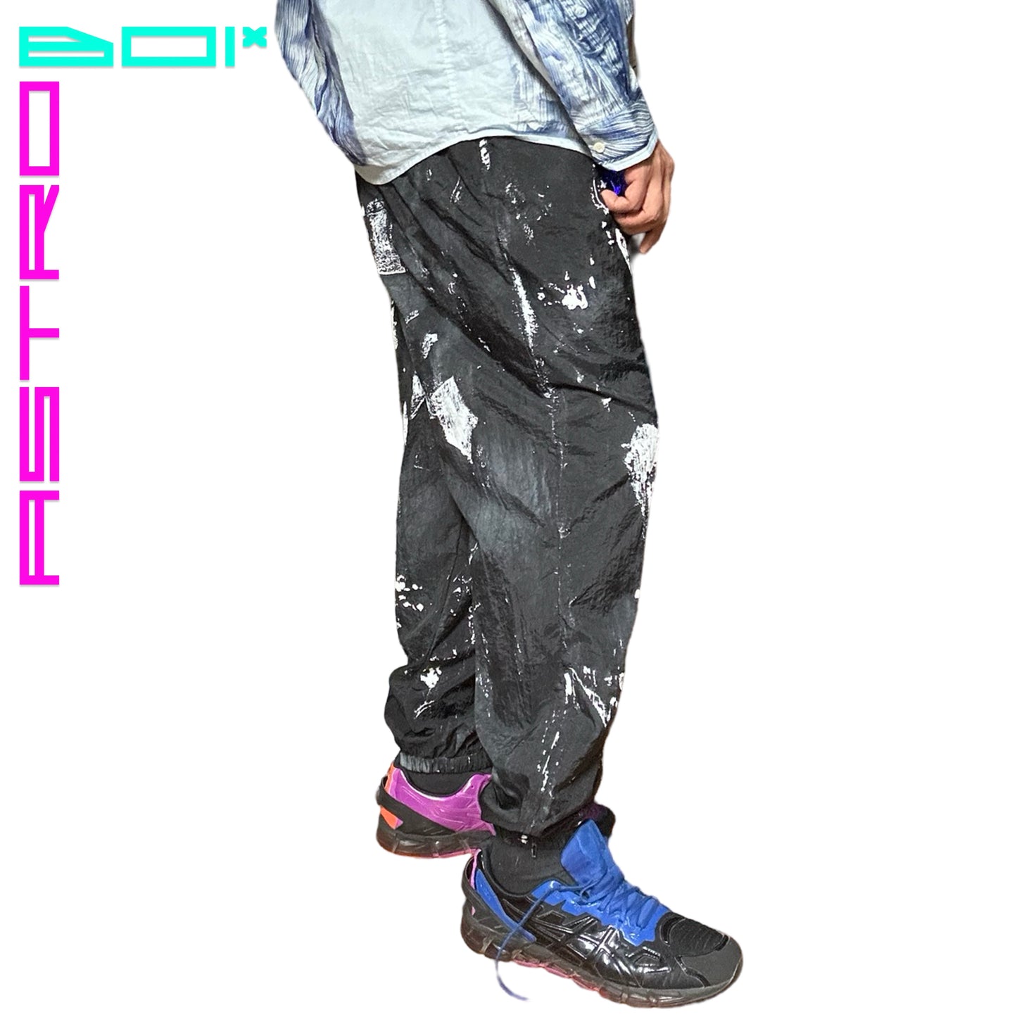 ASTROBOI* NYLON PAINTED WINDBREAKER TRACK PANTS _ XL