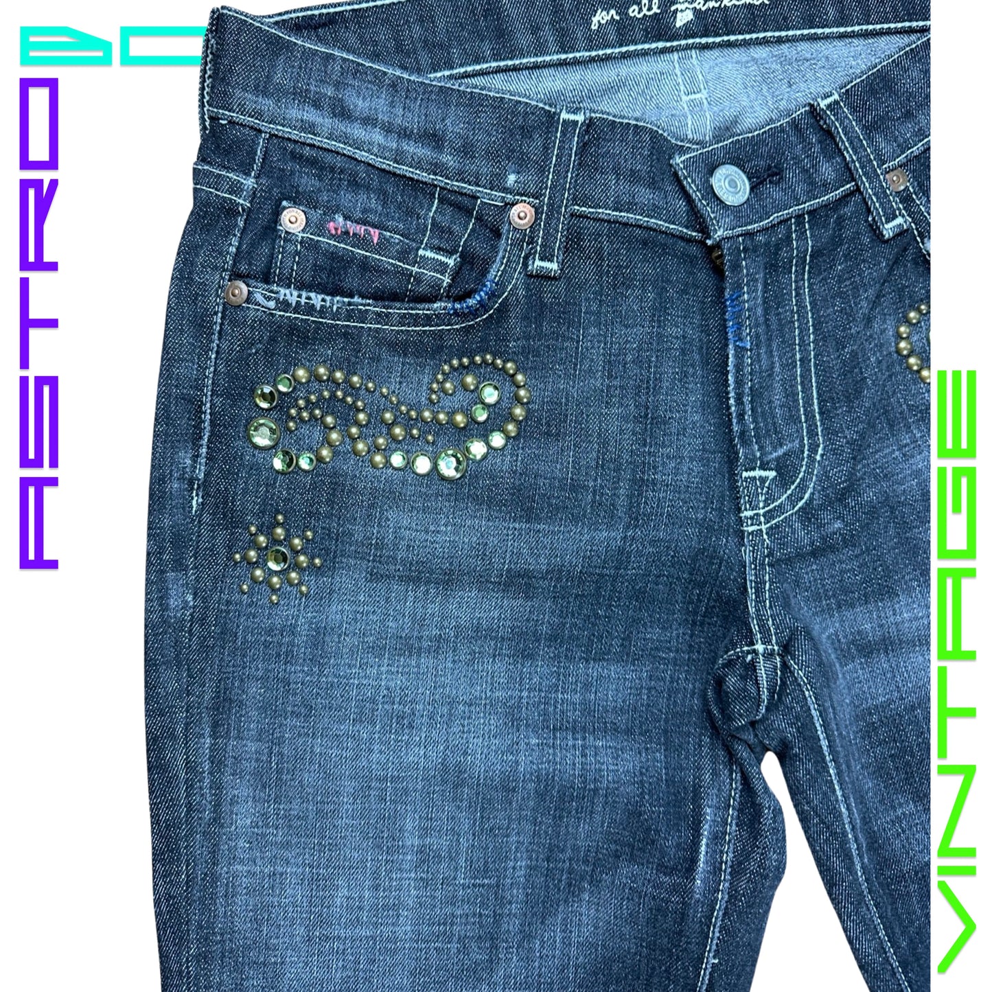 VINTAGE 7 FOR ALL MANKIND RHINESTONE STUDDED FLARE JEANS_ 28"