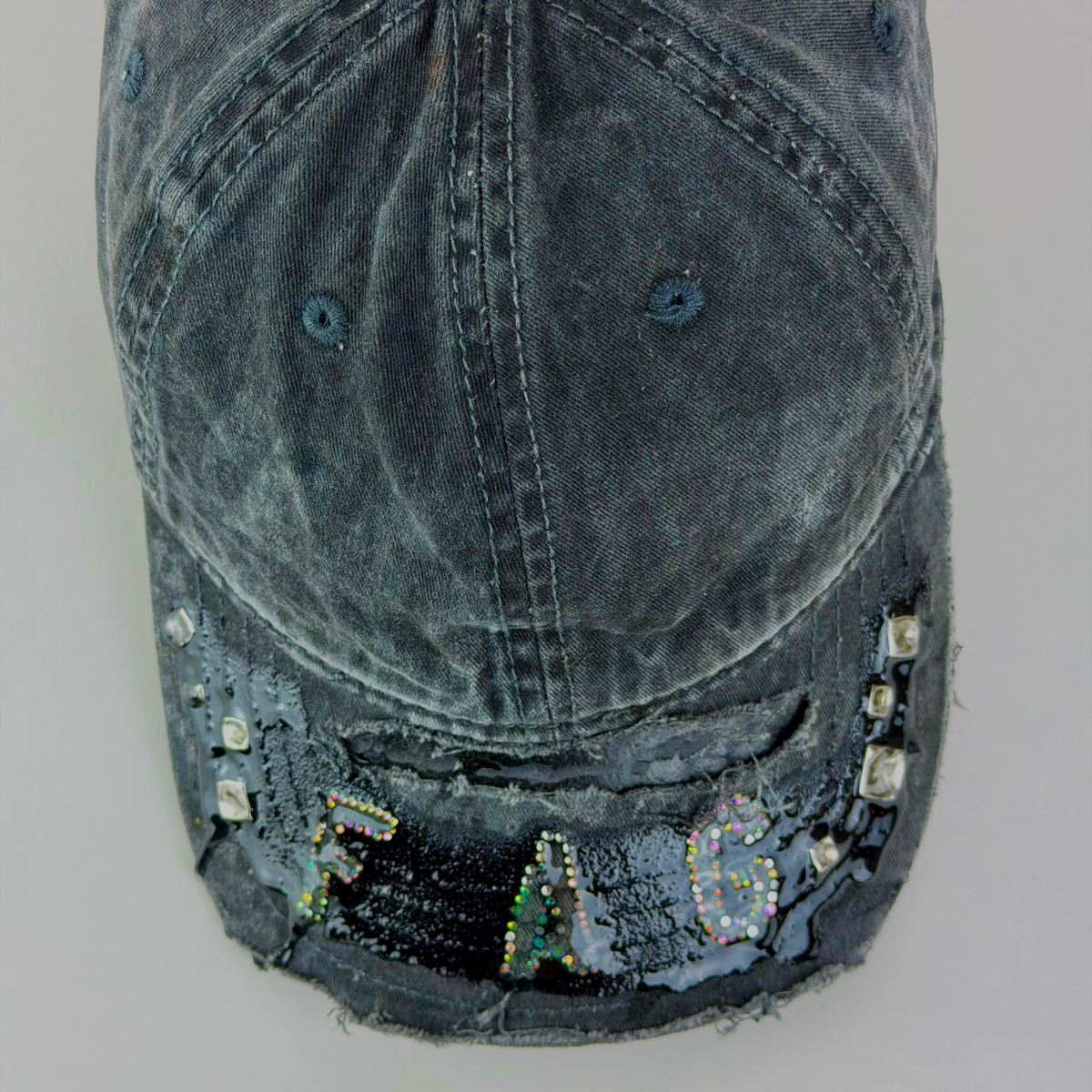 ASTROBOI* 'FAG' Black Denim Rhinestone & Studded Hat