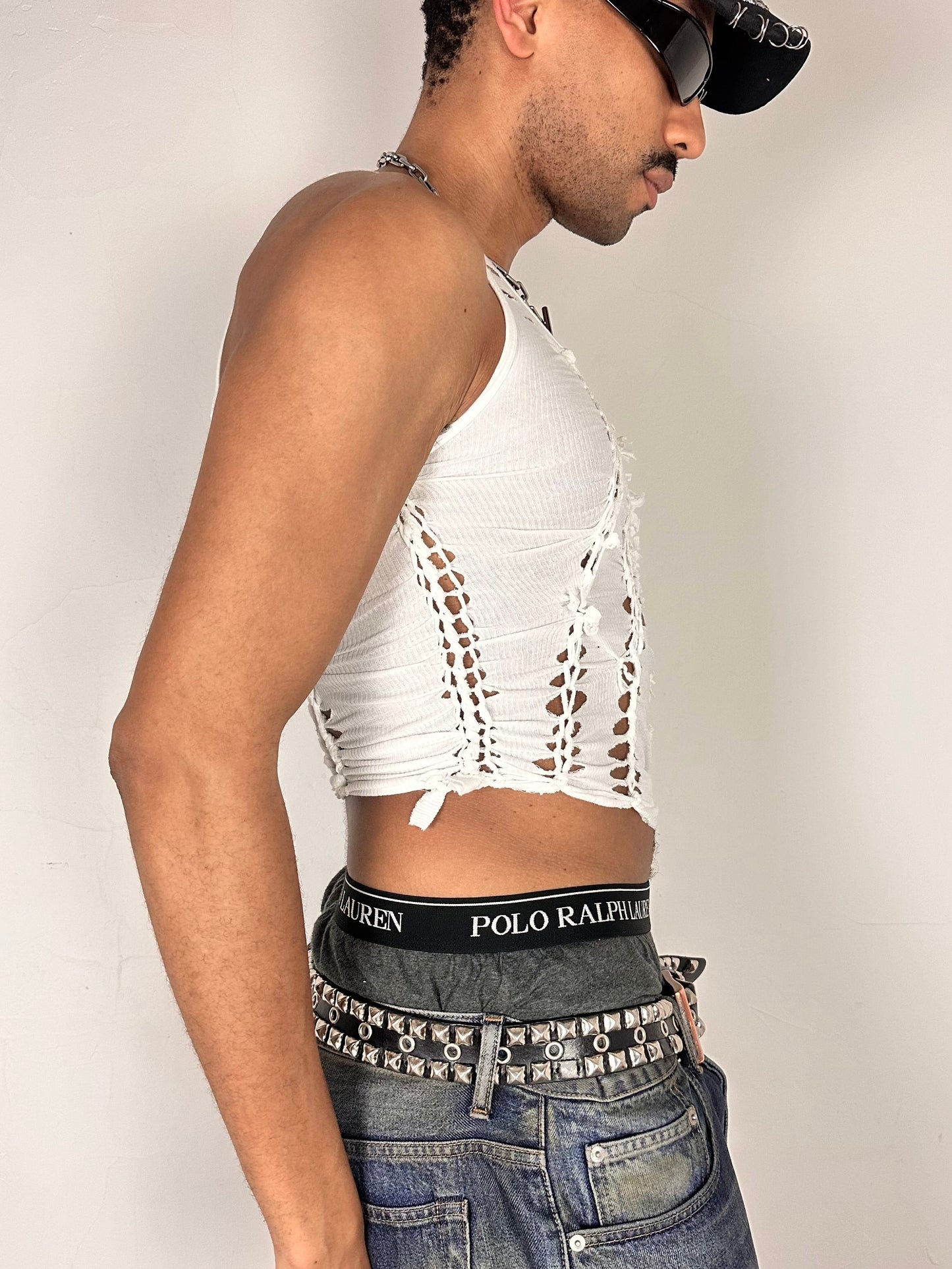 ASTROBOI* 'Blanc' White Braided Twist Tank Top  - Medium