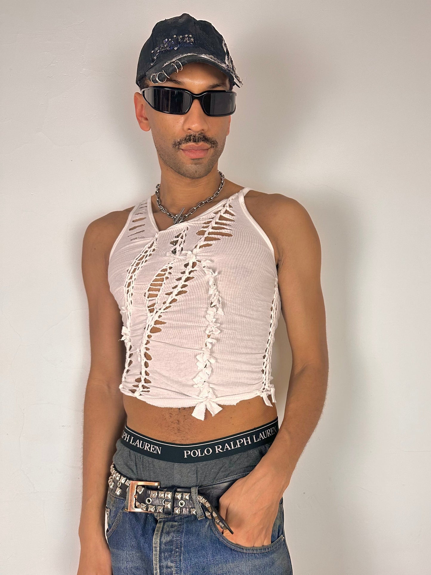 ASTROBOI* 'Blanc' White Braided Twist Tank Top  - Medium