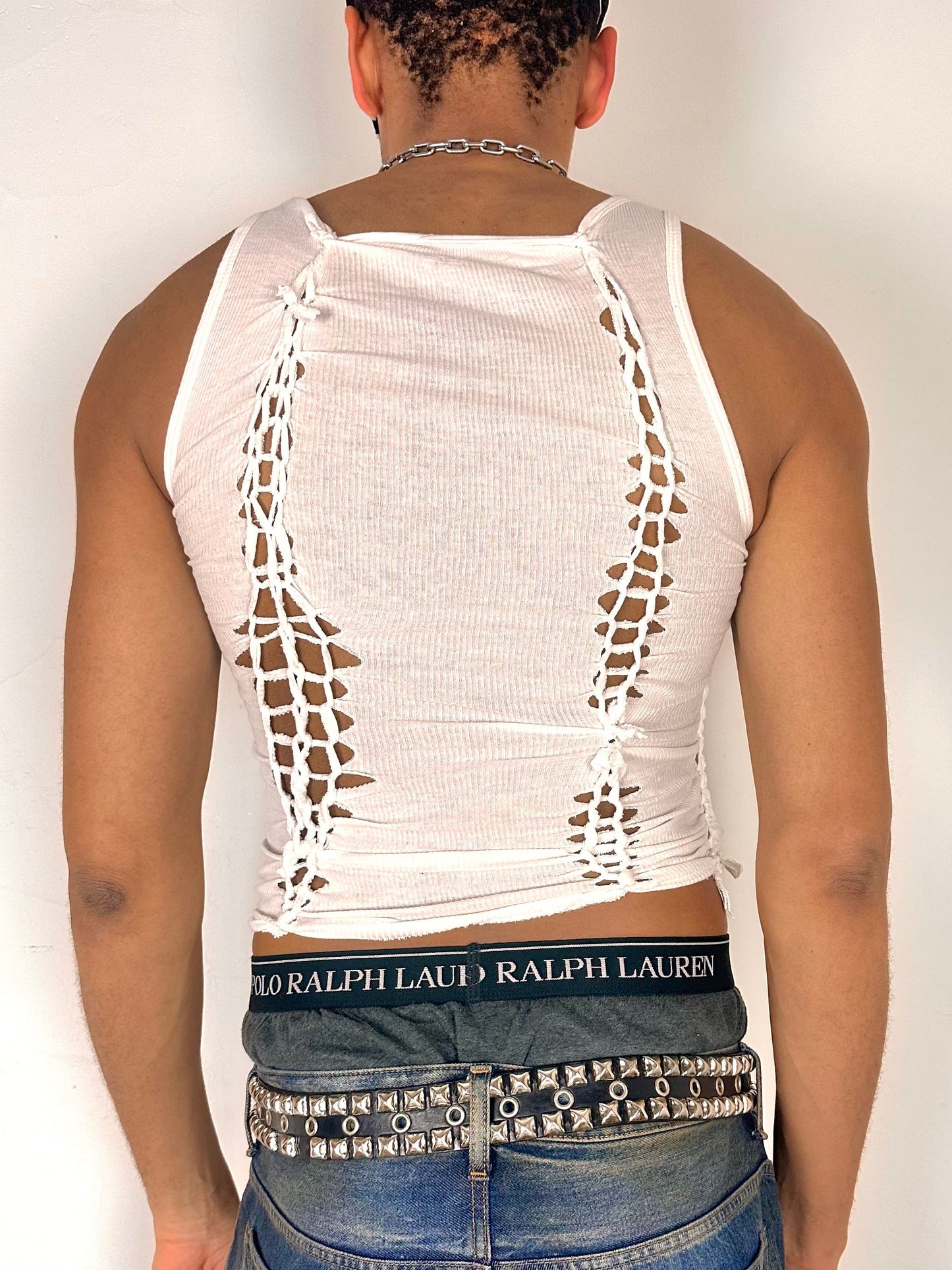 ASTROBOI* 'Blanc' White Braided Twist Tank Top  - Medium