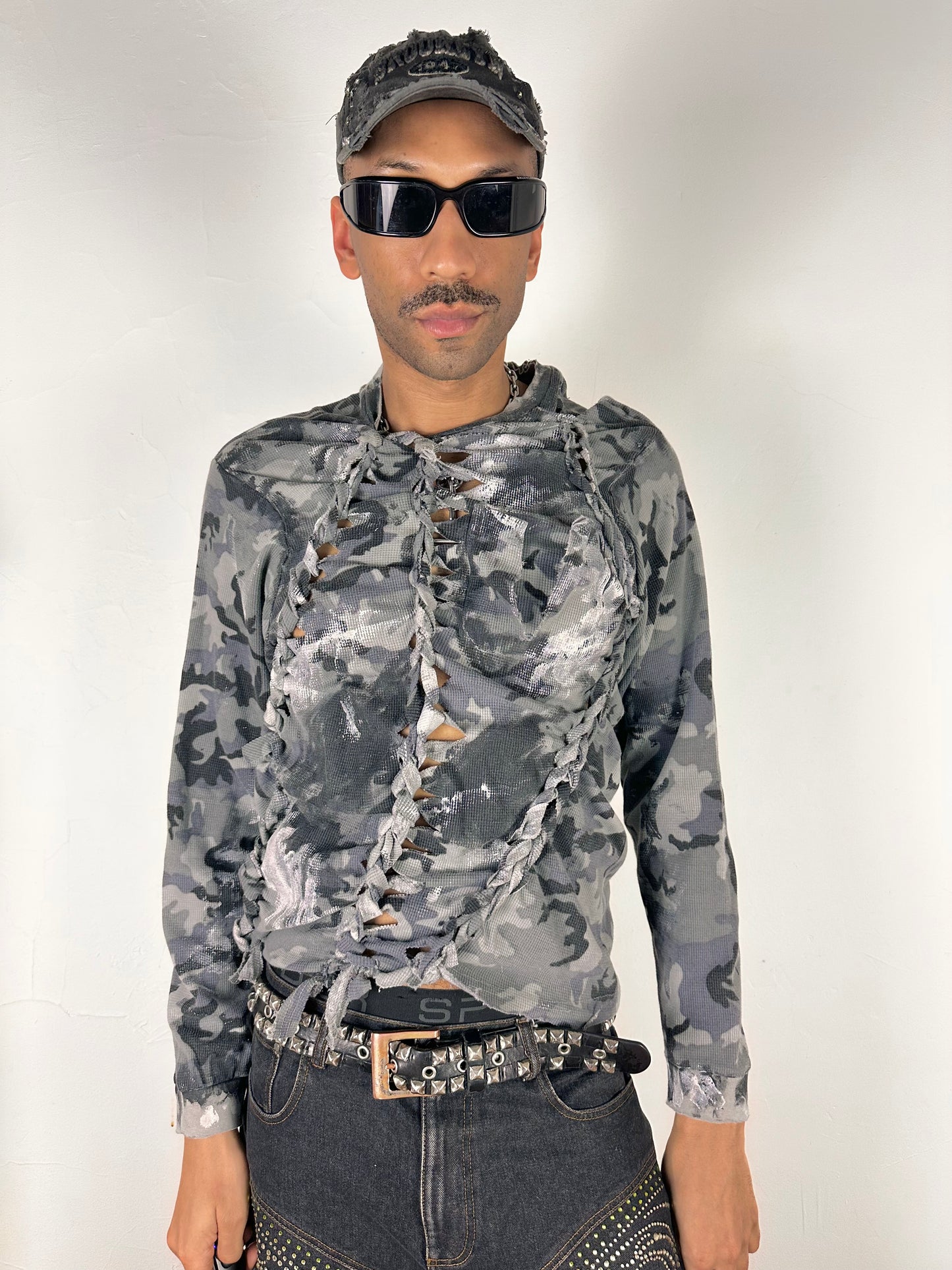 'Nexus' Grey Camo Braided Twist Long John T-shirt - XLarge