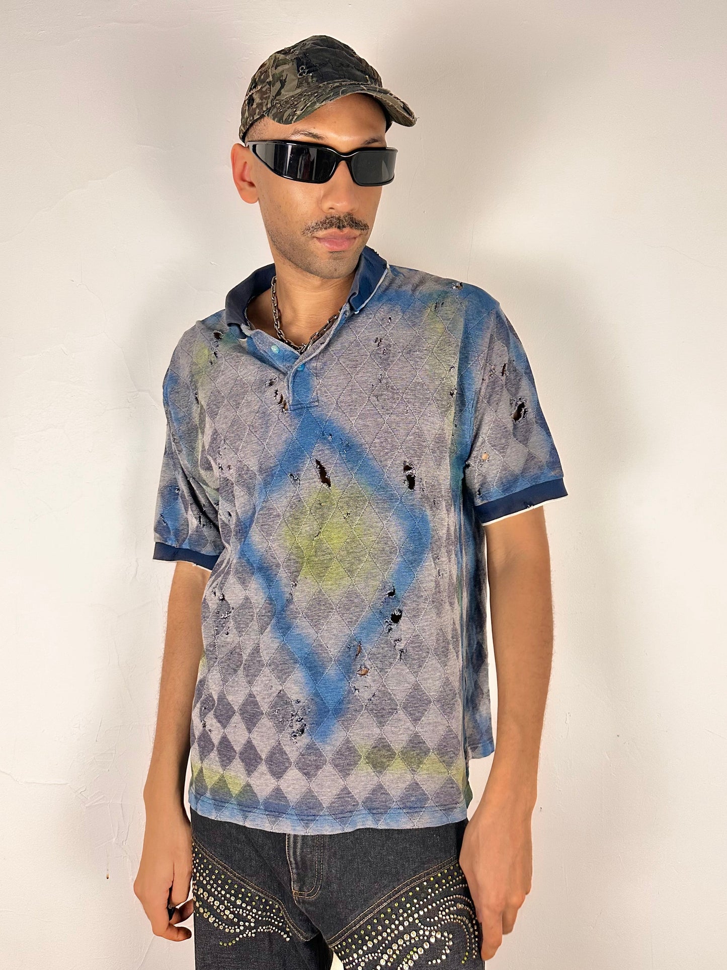 Blue Diamond Airbrushed Polo - XL