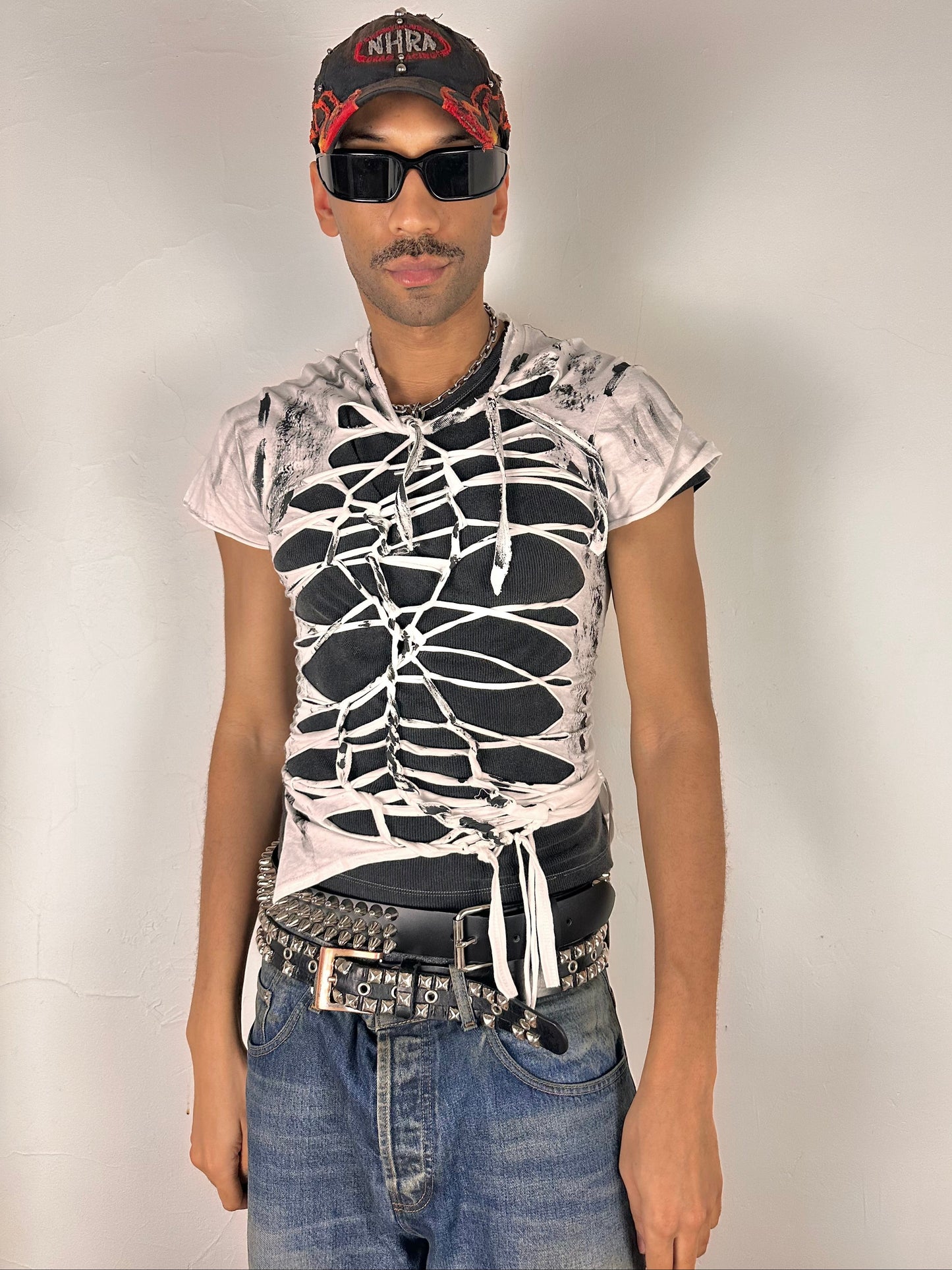 'Slither' White/Black Snake Print Braided T-Shirt – Medium